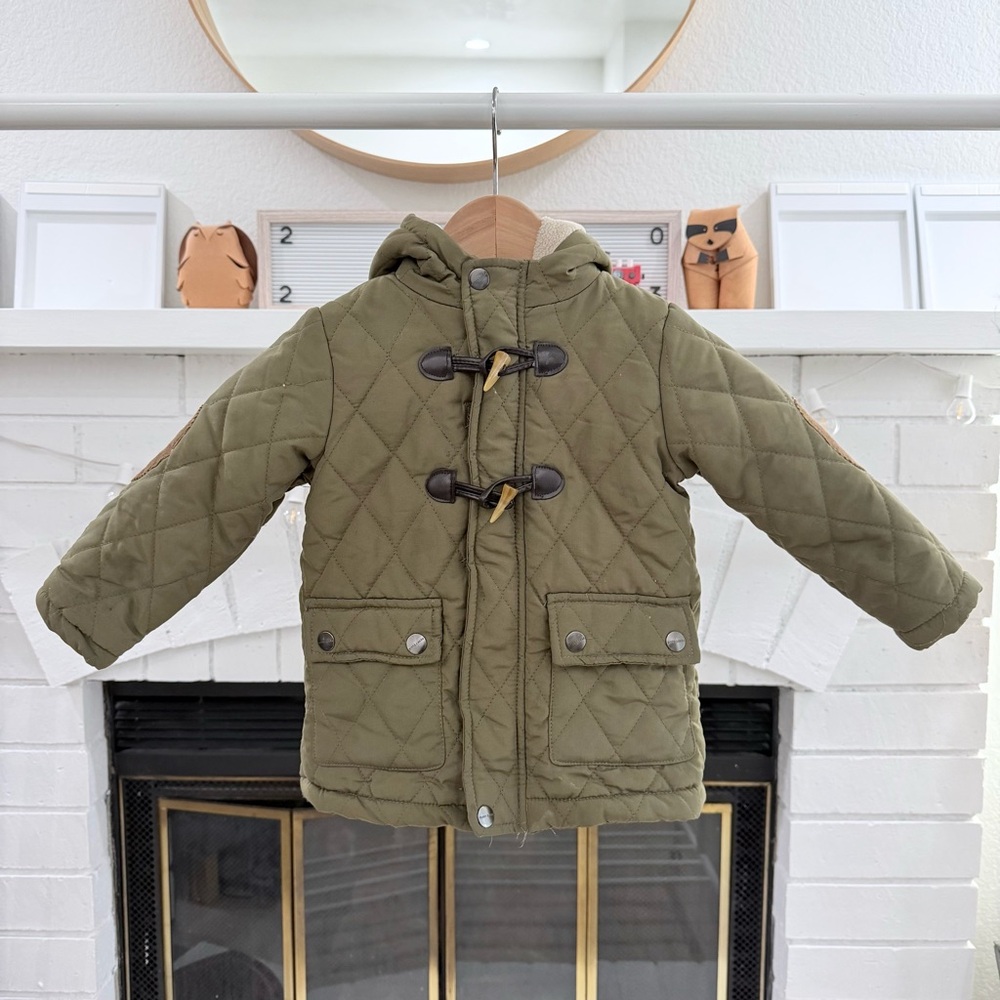 Perry Ellis Boy Olive Green Jacket with Cream Sherpa Lining
